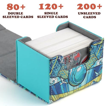 Deck Box for MTG Cards, Trading Commander Deck Case Holds 120+ Sleeved Cards, PU Leather Magnetic Collectible Card Storage Box Fits for TCG Magic Card (Blue) - color: A-Blue