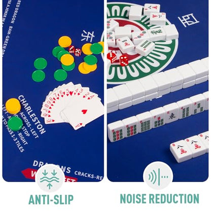 Mahjong Mat 32.4” x 32.4”, 3mm Thick Non-Slip Rubber Back Mahjong Table Mat, Noise Reduction Waterproof Mahjong Game Mat for Table, Mahjong Tile Mat for Cards, Dominoes & Board Games - color: Blue