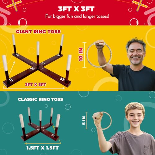 Swooc Games - Rustic Ring Toss Game (All Weather) - Easy Setup & Extra Games Included - Ring Toss Game for Adults - Outdoor Activities for Adults - Yard Toys for Kids - Backyard Fun - Outdoor Party - size: X-Large