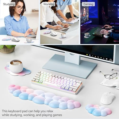 TECKNET Cloud Keyboard Wrist Rest Set, Cloud Wrist Rest with Non-Slip Base, PU Leather Wrist Pad for Keyboard with Ergonomic Memory Foam for Computer Laptop Office Gaming and Pain Relief, Rainbow - color: Rainbow