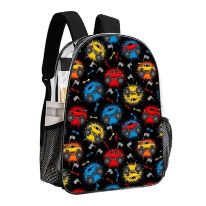 Clear Transparent Beach Backpack Waterproof Sand Water Resistant | Heavy Duty, Blue Orange Monster Trucks, See Through Daypack - color: Pattern (324)