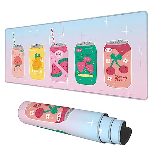 Desk Mat, Kawaii Fruit Flavors Sparkling Soda Drink Extended Gaming Mouse Pad Large, 31.5"x11.8" Big Mouse Pad with Non-Slip Base and Stitched Edge, Long Computer Keyboard Mouse Mat for Home Office - color: Kawaii Fruit Flavors Sparkling Soda Drink, size: