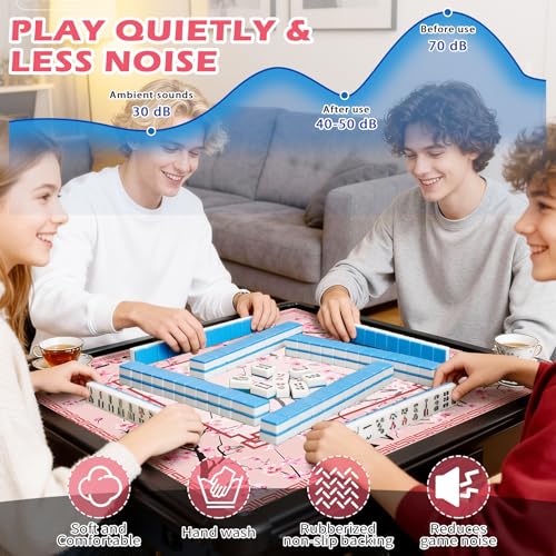 SelfTek Mahjong Mat - 31.5" x 31.5" Anti-Wrinkle Mahjong Mat for Table | , Anti Slip Noise Reduction Gaming Mat with Carrying Bag, for Mahjong / Board / Poker / Card Games/Dominoes (Pink)