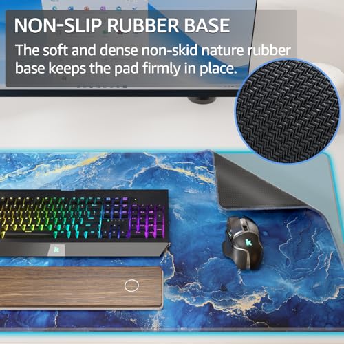 KTRIO Large Gaming Mouse Pad, Desk Mat, 31.5 x 15.7 in, Blue Marble, XXL | Smooth Micro-Weave Surface, Artistic Pattern Design, Non-Slip Rubber Base, Durable Stitched Edges, Office & Home Use - color: Blue Marble, size: 31.5l X 15.7w Inches