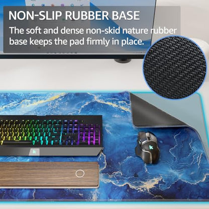 KTRIO Large Gaming Mouse Pad, Desk Mat, 31.5 x 15.7 in, Blue Marble, XXL | Smooth Micro-Weave Surface, Artistic Pattern Design, Non-Slip Rubber Base, Durable Stitched Edges, Office & Home Use - color: Blue Marble, size: 31.5l X 15.7w Inches
