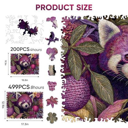 Mocfesk Wooden Puzzles for Adults, Red Panda Wooden Puzzles 499 Pieces | Unique Shaped Animal Jigsaw Puzzles, Birthday Gifts Fun Challenge Family Game, 17.3 x 12.9 in - color: Red Panda, size: Large