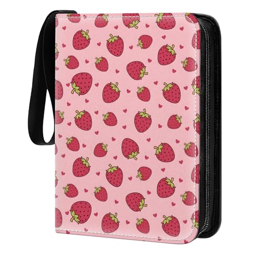 Card Binder 400 Pockets, 50 Sleeves Large Binder Trading Cards Holder 4 Pocket, Storage Organizer, Album Folder Case Protector Collector Gift Pink Cute Strawberry - color: Pink Cute Strawberry, size: 4 Pocket