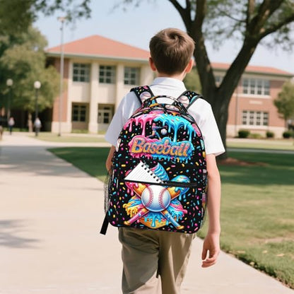 Baseball School Backpack for Kids Boys Ice Cream Sports Baseball Backpack for Girls Boys Children Elementary Middle School Students Bookbag Travel Back Pack - color: Ice Cream Baseball