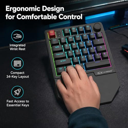 MageGee Wireless One Handed Gaming Keyboard, Tri-Mode BT/2.4Ghz RGB Backlit 34 Keys Mini Keyboard for Gamer, Linear Red Switch, Wrist Rest Support(Black) - color: Black/Wireless