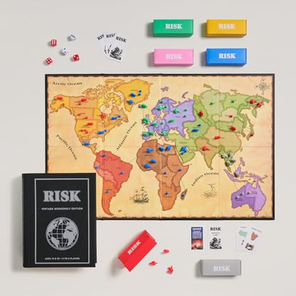 WS Game Company Risk Vintage Bookshelf Edition, Linen Wrapped Book Box & Slipcase - Secret Mission Variant & 6 Armies - Strategy Board Games for Adults & Kids, Ages 10+