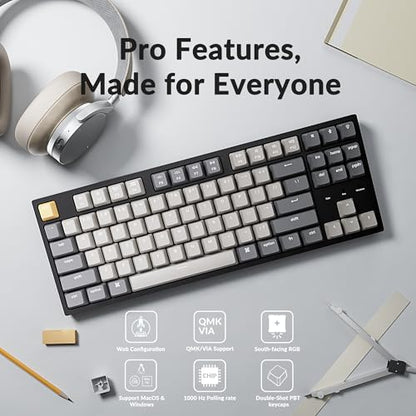 Keychron C1 Pro Wired Custom Mechanical Keyboard, TKL Layout QMK/VIA Programmable OEM Profile Double-Shot PBT Keycaps White LED Backlight with K Pro Brown Switch for Mac Windows Linux - color: K Pro Brown Switch