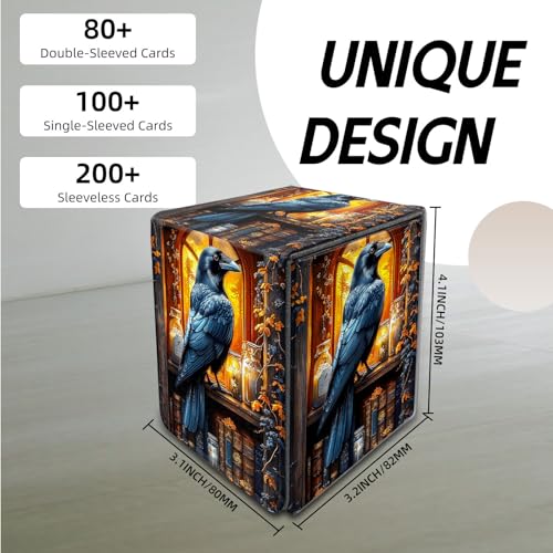 for MTG Deck Box, Trading Card Storage Case Holds 100+ Sleeved Cards, Raven in a Cozy Nook Magnetic Closure Durable Deck Holder for Magic The Gathering, TCG & Commander - color: Raven in a Cozy Nook