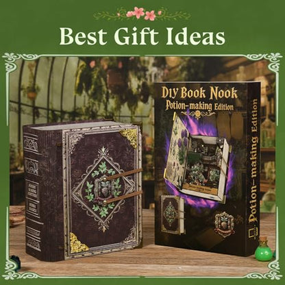 MiniCity Potion-Making Book Nook Kit, 3D Wooden Bookshelf Puzzle with LED | 229-piece book-style DIY kit with LED and dust cover; glue/tools and guide included; 4-6 hr build for shelf decor, ages 14+. - style: Potion-Making Edition