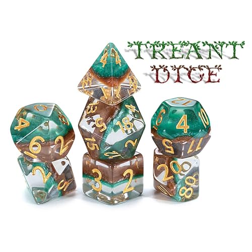 Gate Keeper Games and Dice: Eclipse Dice: Treant Dice - 7pc Set, Green & Brown, Pearlescent Swirl, 7 Resin Dice for Role Playing Games - style: Treant