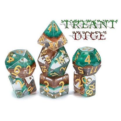 Gate Keeper Games and Dice: Eclipse Dice: Treant Dice - 7pc Set, Green & Brown, Pearlescent Swirl, 7 Resin Dice for Role Playing Games - style: Treant