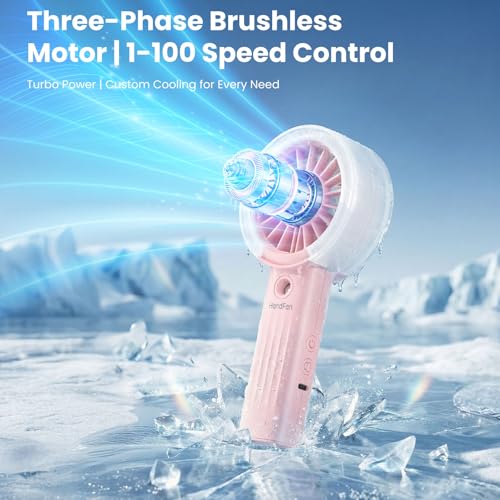 HandFan Upgraded Misting Fan with LED Display – Extreme Cooling Portable Handheld Fan with Water Mist Spray, 50% Stronger Airflow & Quieter, Personal Mister for Travel/Park/Disney/Beach/Concert/Game - color: Blush Pink