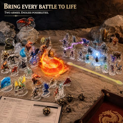 DND Miniatures Starter Set 173 Fantasy Figures for Tabletop Campaign | Acrylic flat minis with 40 bases for 1-inch grid battle maps, beginner DM gift with broad monster variety and sorted storage - style: 2d-stater-set