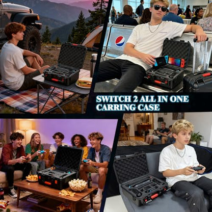 FACFUEL Switch 2 Case, All-In-One Carrying Case for Nintendo Switch 2 System (2025), Waterproof Hard Shell Travel Organizer Box with EVA Lining, Holds Console, Dock, Pro Controller and Accessories