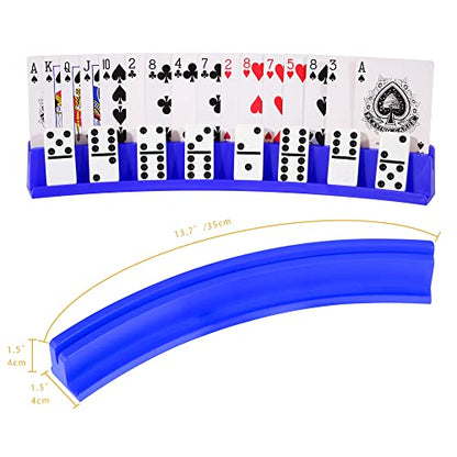 (Set of 4) Playing Card Holder for Kids Seniors, Domino Holder, Plastic Hands Free Cards Holders for Canasta, Poker Parties, Dominoes (Blue) - color: Blue