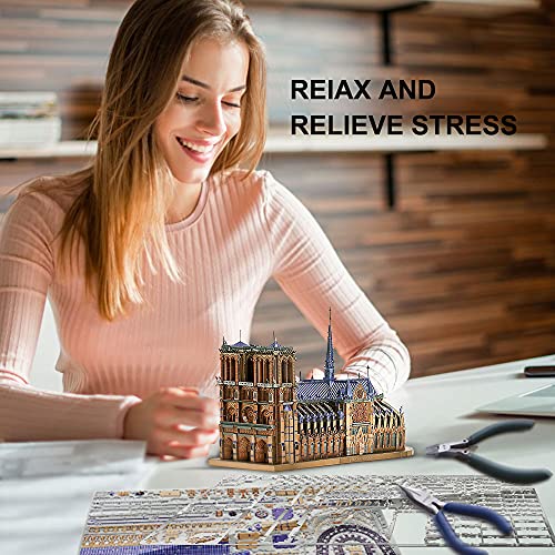 Piececool 3D Metal Puzzles for Adults and Teens, Notre Dame De Paris Church Metal Model Kit, Challenge French Cathedral Brain Teaser Architecture Building Blocks Puzzle, 382 Pcs - color: Colorful