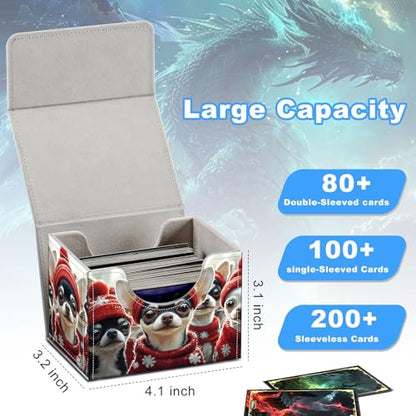 Dogs in Winter Hats Deck Box for MTG Commander | Holds 100+ Double-Sleeved Cards | Strong Magnetic TCG Card Case for Collectible Games - color: Dogs in Winter Hats