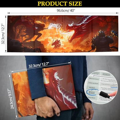 DND DM Screen, Dungeons and Dragons Master Screen Leather | 4 Wet-Erase Function Pockets,DND Game Accessories for TRPG,with 4 Panels Master Screen Inserts - color: Screen a