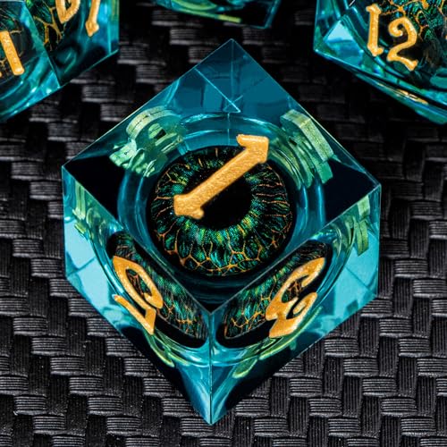 ARUOHHA DND Resin Dice Dragon Eye Dice Liquid Core Red Sharp Edged Dice Set with Gift Box, Polyhedral D and D Dice Set Role Playing Game D20 D12 D10 D8 D6 D4 - color: Yy06-blue