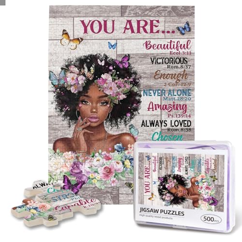 Africa American Woman Puzzle 500 Piece Black Woman Scripture Bible Picture Painting Inspirational Quotes Wall Art Decor Wooden Puzzle for Adults - color: Inspiration Afro Woman Puzzle, size: 500PCS