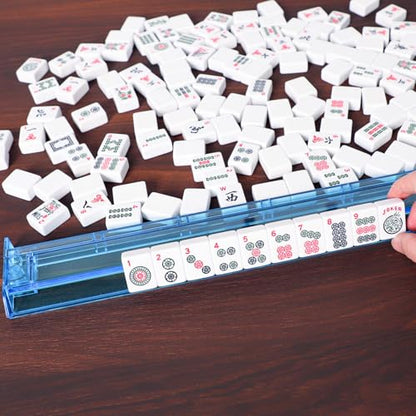 ZGME American Mahjong Set,166 White Tiles with Blue Rectangular Bag and Accessories,4 All-in-One Mahjong Racks with Pushers,Complete Western Mahjong Set - color: Blue