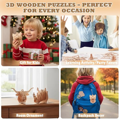 3D Wooden Puzzles for Kids, 8 Pcs Animal Assembly Model Wood Arts and Craft Puzzles Set, No-Glue DIY Delicate Pendant STEM Toys for Boys Girls Ages 6+, Educational Birthday Gift, Party Favors - style: 3D-Birds