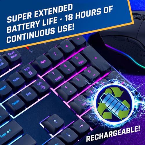 KLIM Chroma Wireless Keyboard and Mouse – RGB Backlit Gaming Combo, Rechargeable Wireless Keyboard & RGB Mouse, Durable & Ergonomic, Dual USB Receivers, Compatible with PC, Mac, PS4, PS5 - color: Black - Bundle