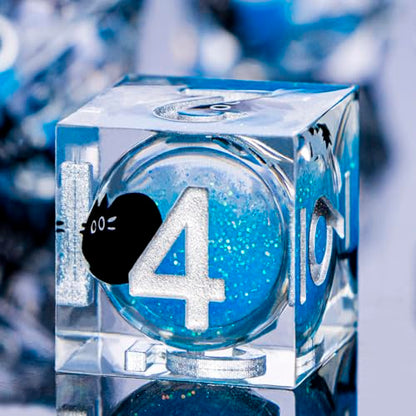 DND Cat Dice Set Blue Sharp Edge Dice with Box, RPG D and D Dice Dungeons Dragons Role Playing Game Polyhedral Resin Dice Set D20 D12 D10 D8 D6 D4 - color: Silver Blue