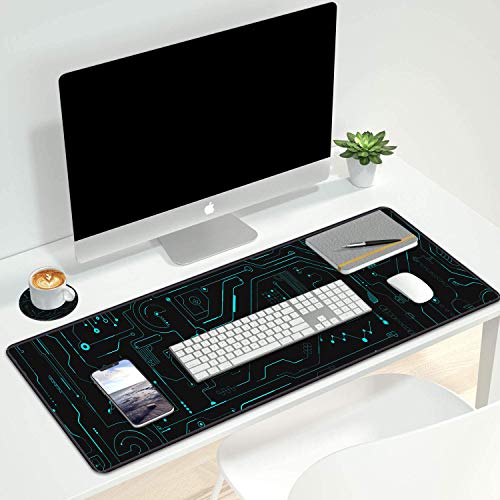 Desk Pad Mat Gaming Mouse Pads with Coasters Set, Stitched Edges Design Mouse Pad XXL Large Mouse Pad for Laptop Computers Circuit Board Pattern Desk Writing Mat for Office & Home 31.5"x 11.8" - color: Circuit Board Pattern