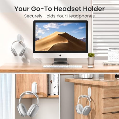 Itramax Wall Mount Headphone Hanger,Adhesive Headset Holder for Desk,2 Pack Foldable Headphone Monitor Stand Holder,Sticky PC Gaming Headset Earphone Hook for AirPods Max,HyperX,Sennheiser,Xbox-White