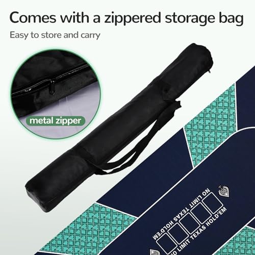 70 x 35 Inch Poker Mat for Table, Texas Hold'em Poker Table Top Mat with Carrying Bag, Waterproof Anti-Slip Rubber Blackjack Mat for Home Game Nights Up to 8 Players - color: 70 X 35 Inch Green