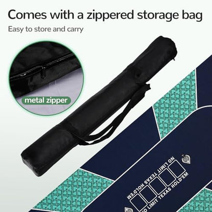 70 x 35 Inch Poker Mat for Table, Texas Hold'em Poker Table Top Mat with Carrying Bag, Waterproof Anti-Slip Rubber Blackjack Mat for Home Game Nights Up to 8 Players - color: 70 X 35 Inch Green