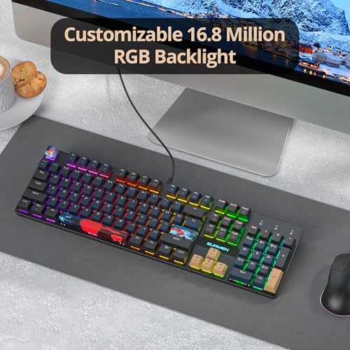 Full Size Mechanical Keyboard, Creamy Keyboard with Number Pad, 104 Keys Wired Gaming Keyboard with Red Switch, RGB Backlit for PC Laptop - color: Blue Samurai