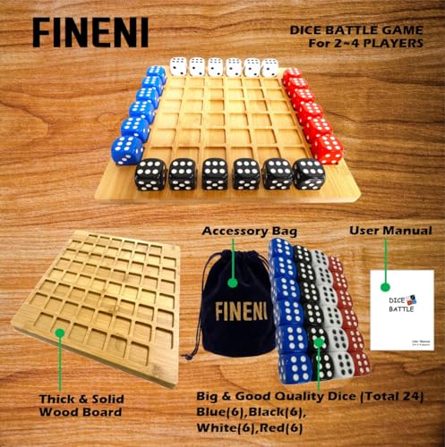 Dice Battle, 2~4 Player Board Games, 4 Player Durable Wooden Coffee Table Games for Adults, Best Bar Dice Games, Indoor Tabletop Game & 4 Players Wood Table Top Dice Game (Single(2~4)/Log) - color: Single(2~4)/Log