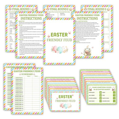 Easter Friendly Feud Game, Funny Easter Party Games, Spring Friendly Feud Trivia Quiz for Family Adults, Spring Bunny & Eggs Holiday Party Supplies -13 - color: Easter Basket-green