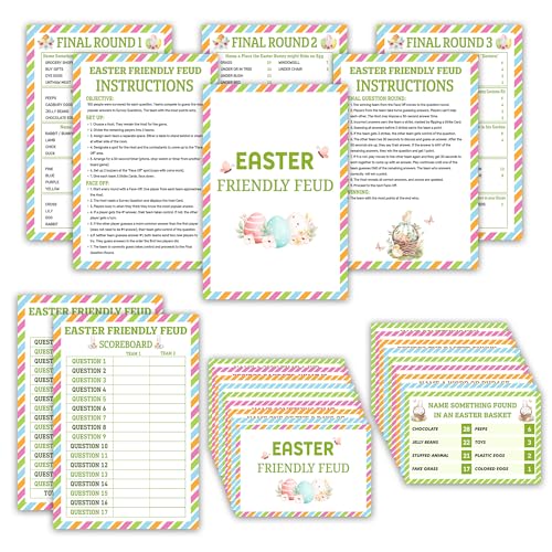 Easter Friendly Feud Game, Funny Easter Party Games, Spring Friendly Feud Trivia Quiz for Family Adults, Spring Bunny & Eggs Holiday Party Supplies -13 - color: Easter Basket-green