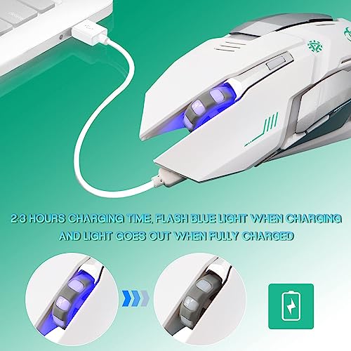 VEGCOO White Wireless Gaming Mouse, Silent Click Wireless Mouse with 3 Level DPI, Rechargeable Computer Mice with Colorful RGB LED Lights and Side Buttons for Laptop and Desktop - color: White