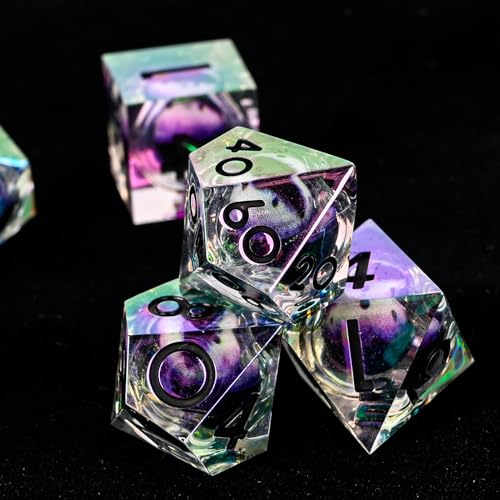Electroplated Resin Dice Set, Resin Edge Sharp for Dungeons & Dragons RPG, MTG Board Games with Gift Box(Electroplating Purple White Longan) - color: Electroplating Purple White Longan