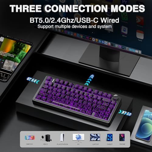 AULA F75 Pro Wireless Mechanical Keyboard with Knob,75% Hot Swappable Custom Gaming Keyboards,RGB Backlit,Pre-lubed Switches,Side Printed PBT Keycaps Creamy Sounding Computer Keyboard, Line Black - color: F75 Pro-Line Black