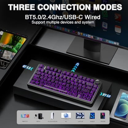 AULA F75 Pro Wireless Mechanical Keyboard with Knob,75% Hot Swappable Custom Gaming Keyboards,RGB Backlit,Pre-lubed Switches,Side Printed PBT Keycaps Creamy Sounding Computer Keyboard, Line Black - color: F75 Pro-Line Black