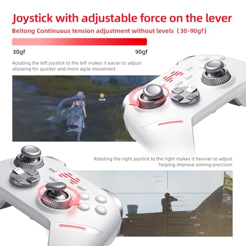 BEITONG KP40 Elite Controller with Adjustable TMR Stick & Trigger White | Force Ajustable TMR Joystick, TMR Triggers, Optical Buttons,1000Hz Polling Rate, 6 Axis, Turbo Control