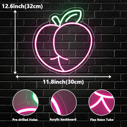 Peach LED Neon Light Sign, Pink Peach for Wall Decor Room Party Decorations Bar Pub Club Girls Bedroom Birthday Party Bathroom Decor Gifts USB Powered(12.6"*11.8") - style: Peach