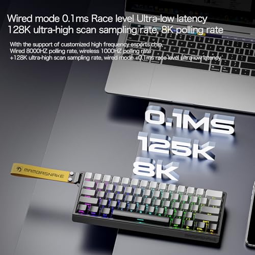 ATTACK SHARK MAMBASNAKE X60 HE Wireless 8K Mechanical RT Keyboard-Moonlight | Tri Mode-2.4Ghz/BT/Wired,Hall Effect Magnetic Switch,RGB Backlight,0.01mm Accuracy,4000 mAh battery,Web Driver for PC Win Mac - color: Moonlight, size: Keyboard