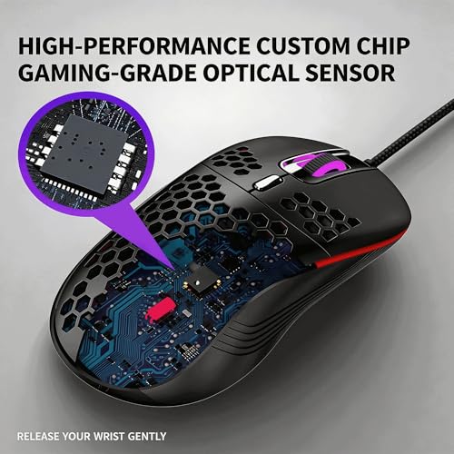 RGB Wired Gaming Mouse, Lightweight Honeycomb Design with Chroma Backlight for Summer Gaming & Home Desk Upgrade - color: black, size: Professional Mouse