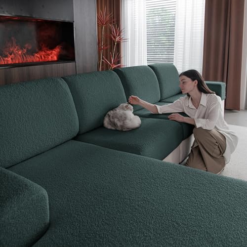 OHSIO Couch Cushion Covers for Sectional Sofa, Stretch Soft Sofa Slipcovers Washable Wear-Resistant Universal Furniture Protector for Living Room(1 Piece Chair Cover, Green) - color: Green, size: 1 Seat Cover S