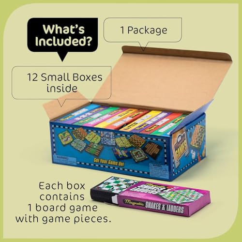 Magnetic Board Travel Games Set, Includes 12 Different Retro Board Games, Compact Travel Design Set, Individually Boxed, Best Gift Idea for Kids